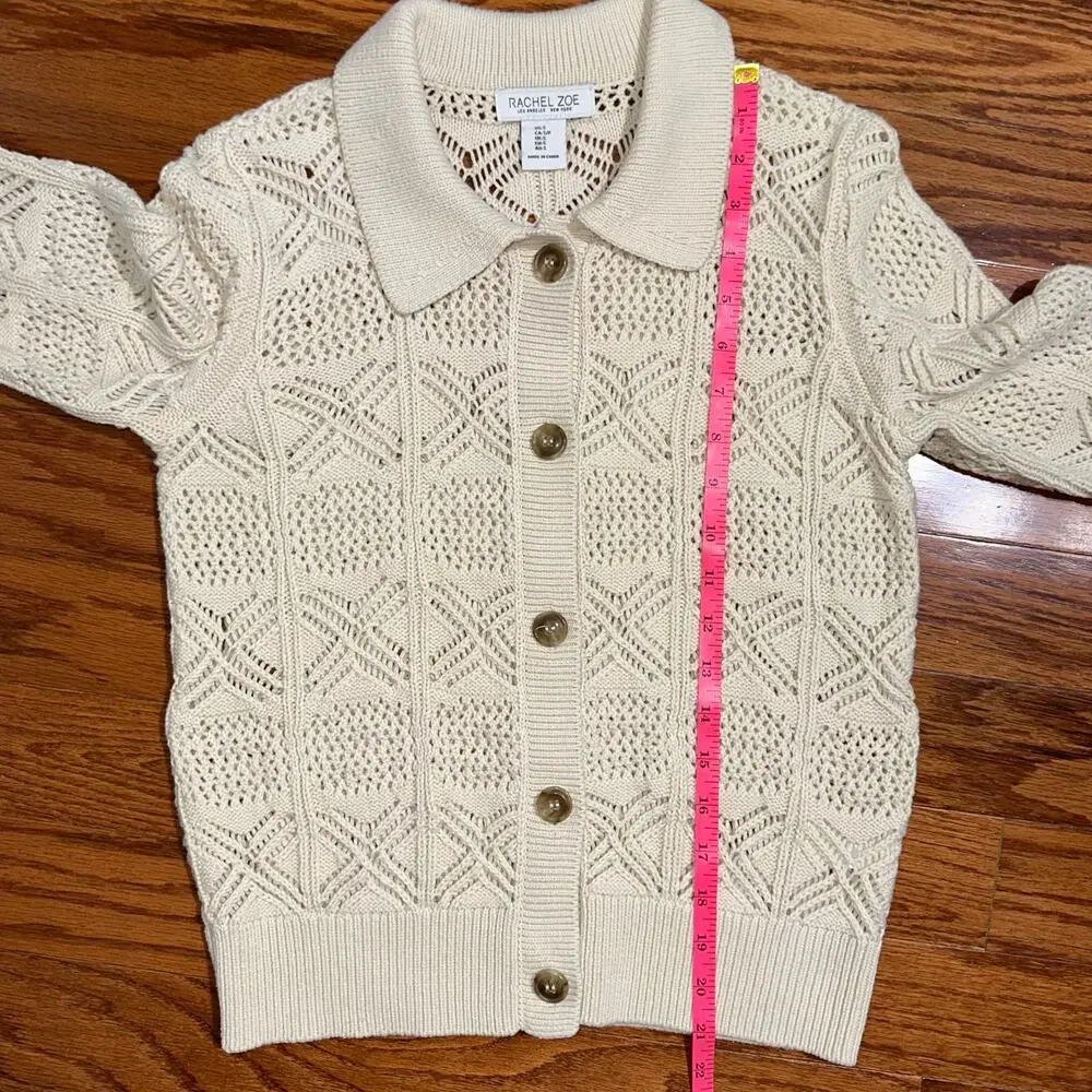 Rachel Zoe Cream Cotton Blend Knit Button Front Sweater Size Small - Picture 11 of 12